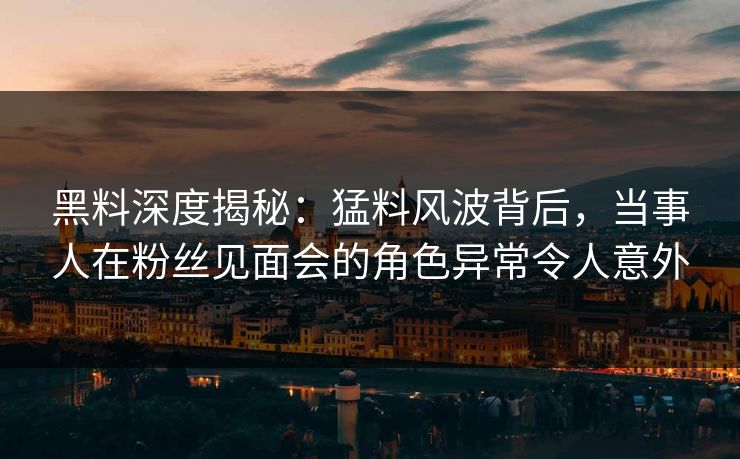 黑料深度揭秘：猛料风波背后，当事人在粉丝见面会的角色异常令人意外