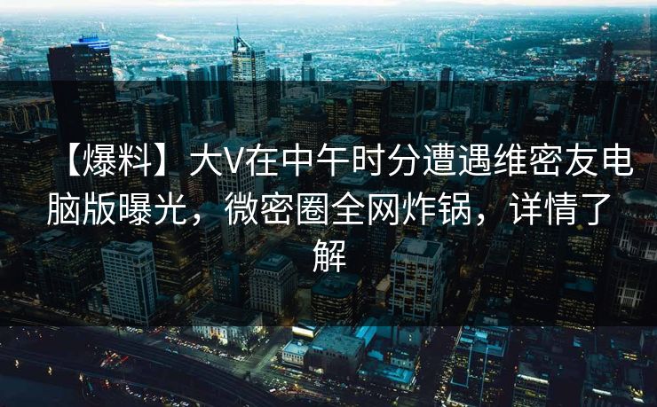 【爆料】大V在中午时分遭遇维密友电脑版曝光，微密圈全网炸锅，详情了解