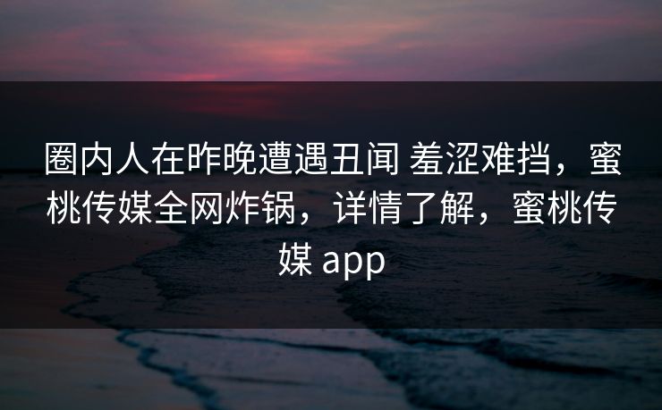 圈内人在昨晚遭遇丑闻 羞涩难挡，蜜桃传媒全网炸锅，详情了解，蜜桃传媒 app