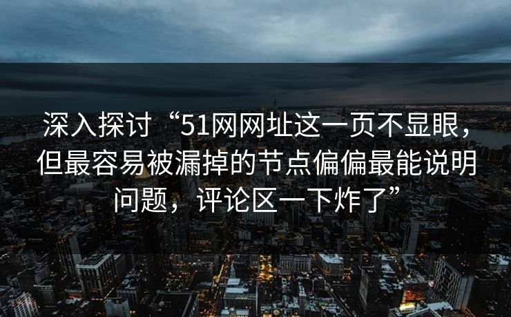 深入探讨“51网网址这一页不显眼,但最容易被漏掉的节点偏偏最能说明问题,评论区一下炸了” 深入探讨“51网网址这一页不显眼,但最容易被漏掉的节点偏偏最能说明问题,评论区一下炸了”
